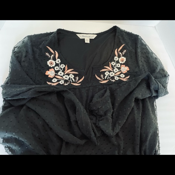 Tantrums Black Dotted Swiss Embroidered Peasant Boho Ladies Top Size Large - Picture 12 of 16
